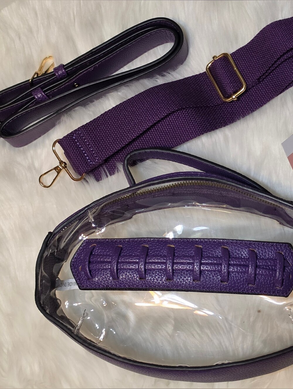 Clear Purple Football Crossbody Bag with Removable Straps - LSU- Clemson